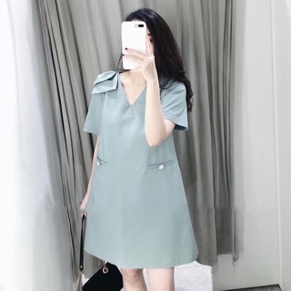 ⚡️BÁN SỈ⚡️Váy suông đính nơ vai màu xanh mint
