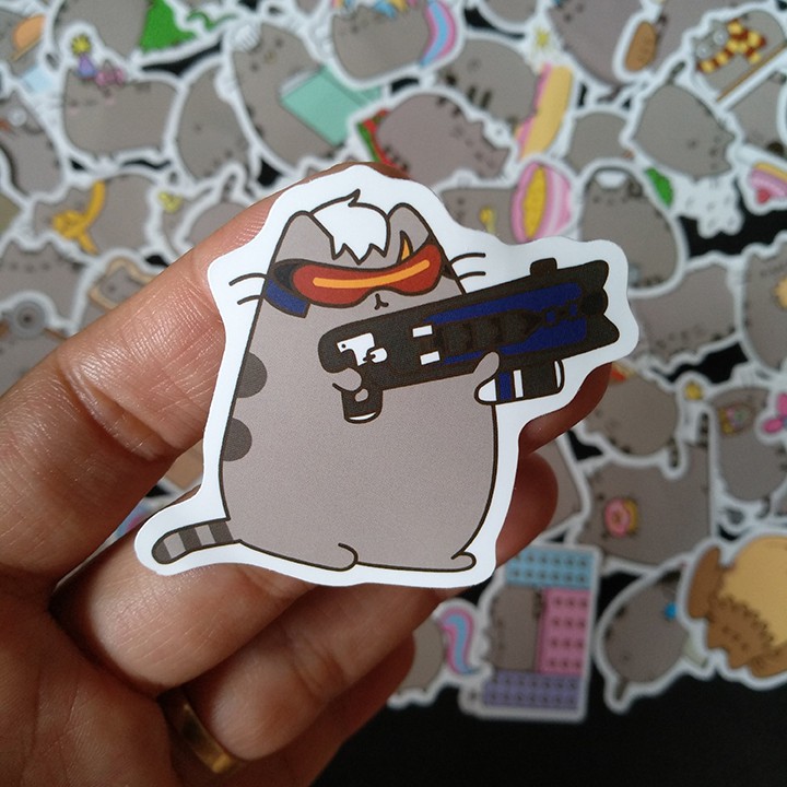 Bộ Sticker dán cao cấp chủ đề MÈO PUSHEEN - Dùng dán Xe, dán mũ bảo hiểm, dán Laptop...