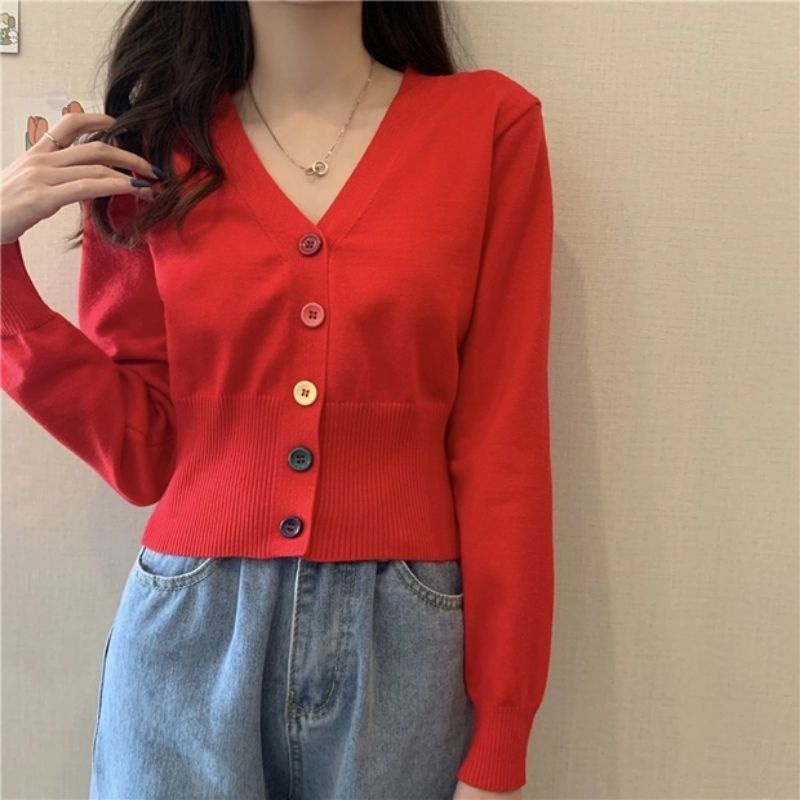 Áo Khoác Cardigan Thun Len Tay Dài Dệt Kim Dễ Phối Đồ Cho Nữ