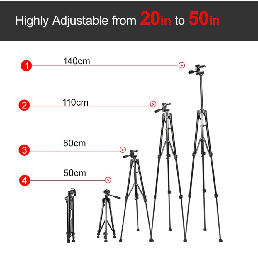 Chân Tripods Bằng Hợp Kim Nhôm Chất Lượng Cao 3366 Cho Điện Thoại - Máy Ảnh - Máy Quay - Cao 1M5 - Tặng Kẹp Điện Thoại