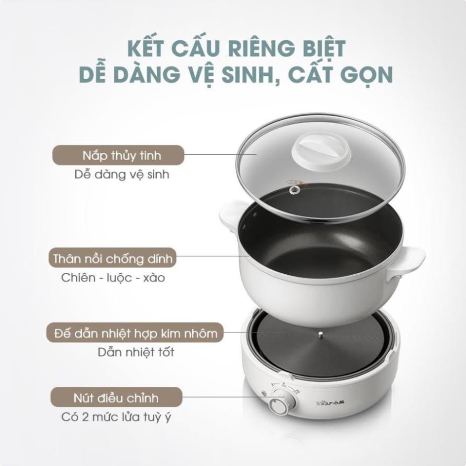 Nồi lẩu đa năng, nồi nấu lẩu, chiên xào 2,5L Bear, bảo hành chính hãng 12 tháng