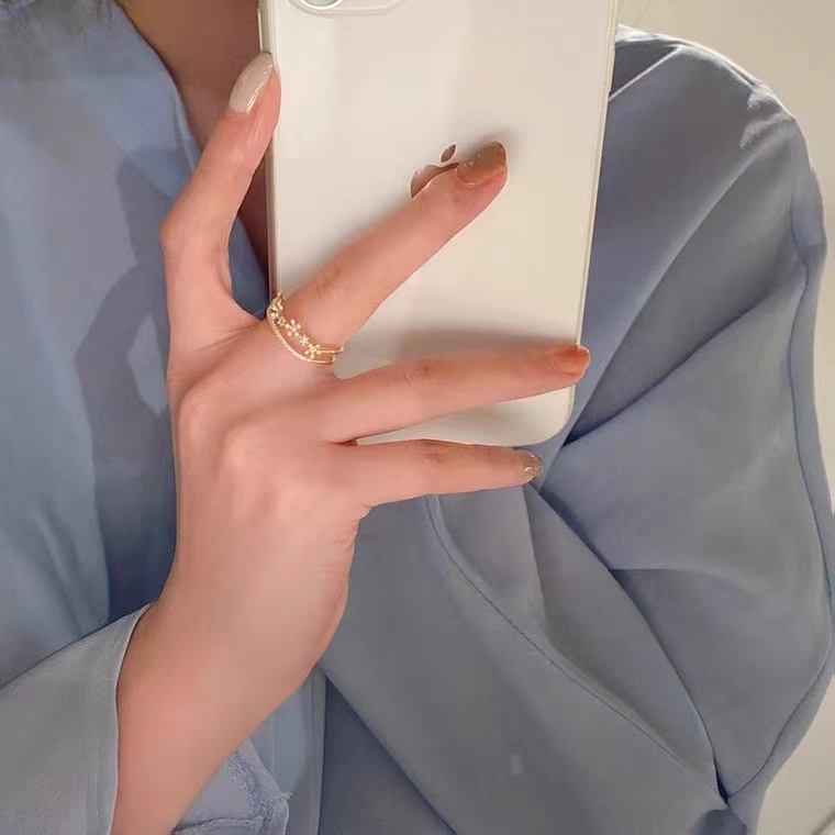 Nhẫn Đeo Tay Hai Lớp Hở Đính Hoa Sang Trọng Thời Trang Cao Cấp Cho Nữ