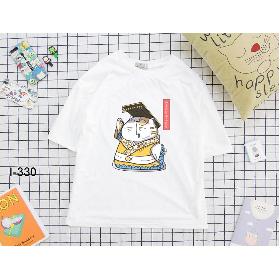 Áo Thun Nam Nữ Tay Lỡ Unisex Phông Trơn Oversize Form Rộng Basic Tee Hình MÈO HOÀNG THƯỢNG