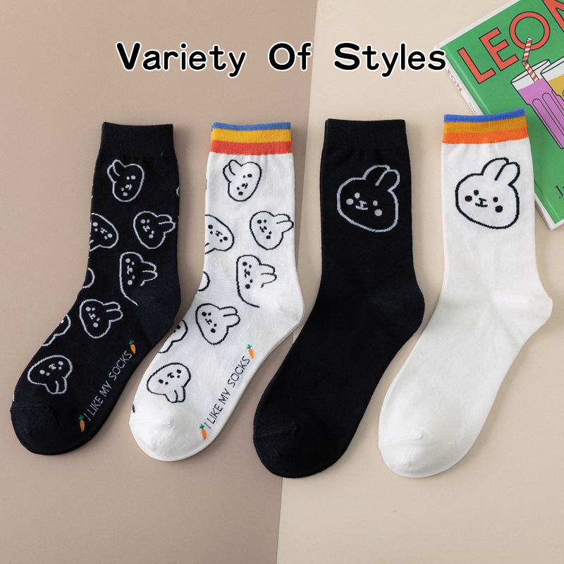 🍀READY STOCK, Japanese and Korean classic cartoon rabbit casual tube socks, Korean socks, cute white rabbit socks, all kinds of cotton women’s socks, college style socks