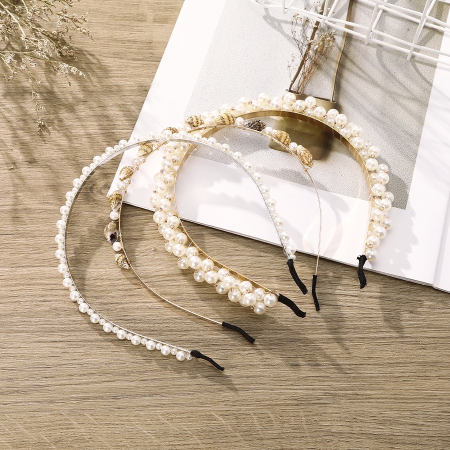 Băng Đô Cài Tóc Hình Vỏ Sò Bằng Hợp Kim Mỏng Đính Ngọc Trai Phong Cách Hàn Quốc Cho Nữ