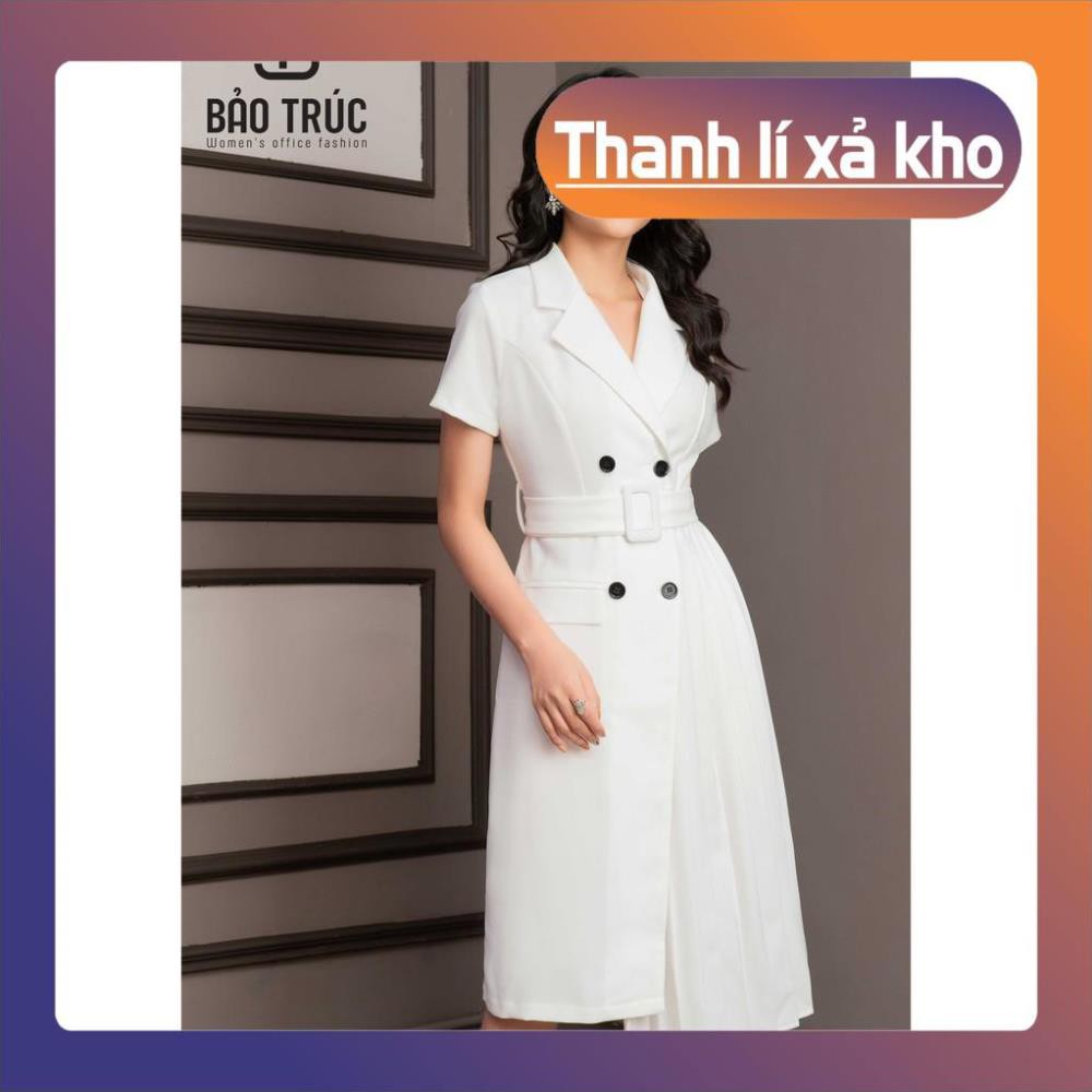 Free Ship - Xả Kho [SIÊU SALE] Váy Tay Cộc - Váy Cổ Vest Chân Xếp Ly Lệch Kèm Đai Bảo Trúc Store