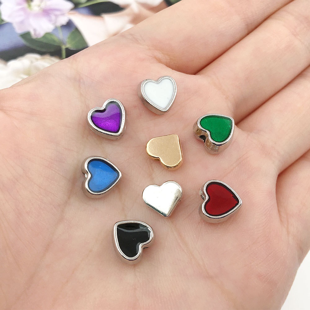 Set 5 hạt cườm hình trái tim 8mm bằng kim loại dùng làm trang sức DIY