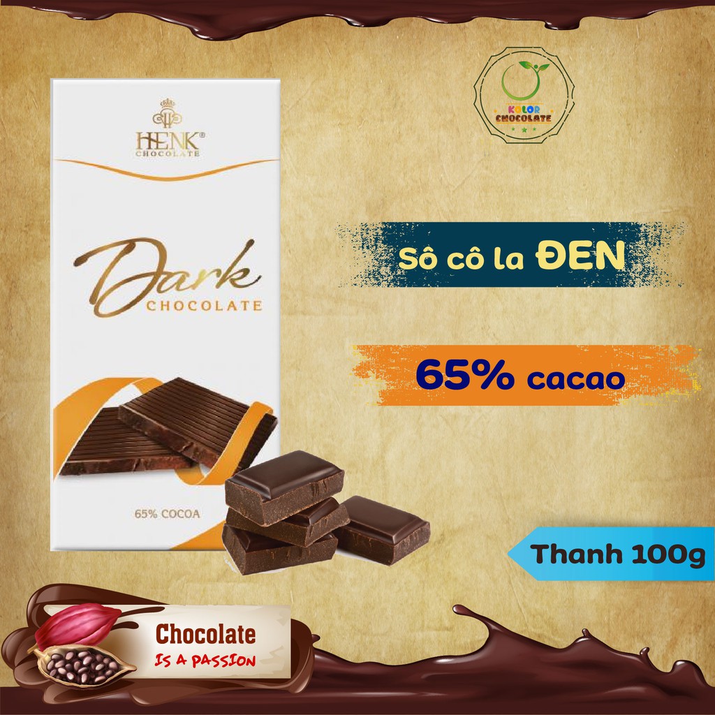 Socola thanh 100g Đen 65% | Henk Chocolate