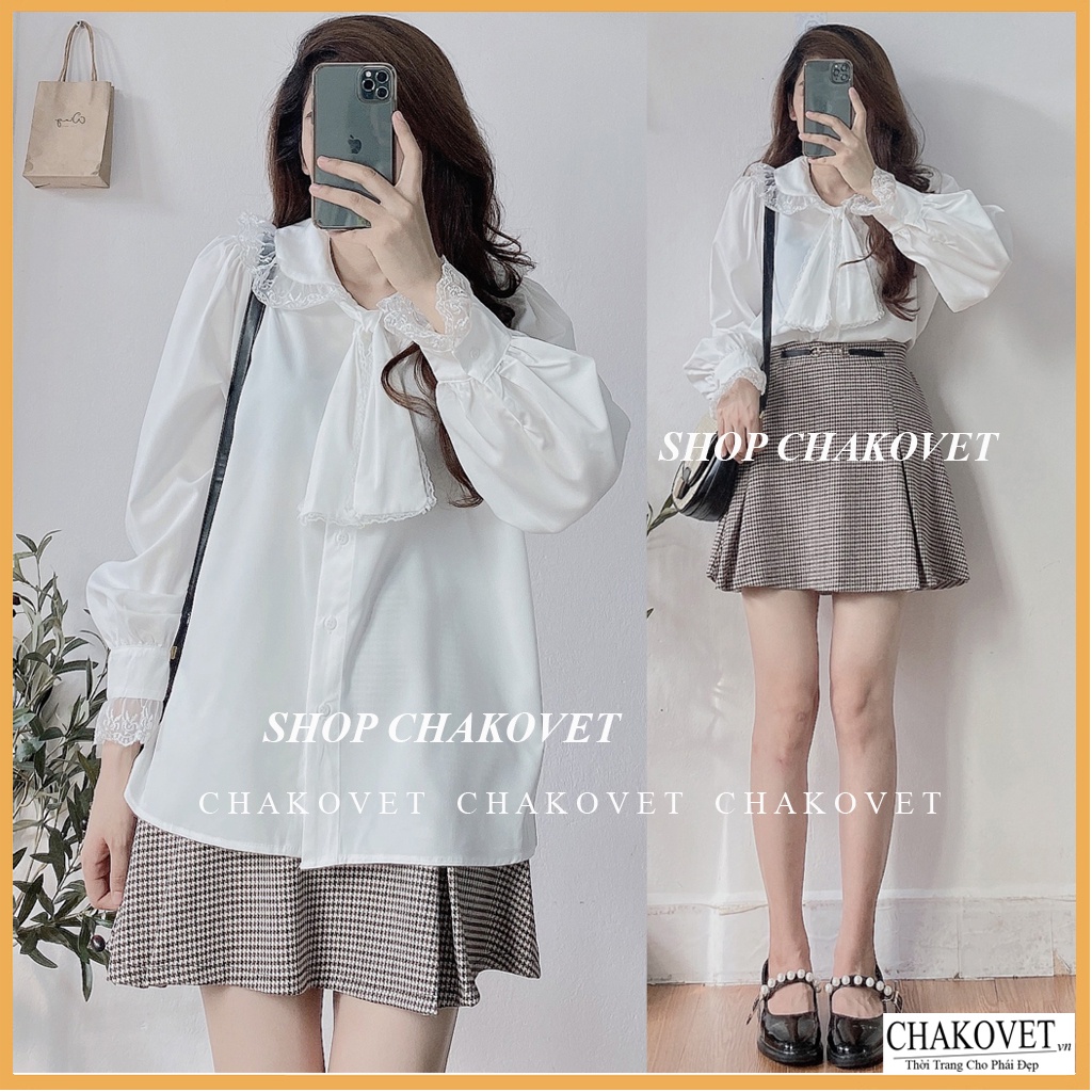 Áo sơ mi nữ dài tay màu trắng CKA870, áo kiểu nữ bánh bèo tay bồng cổ tròn thắt nơ phong cách hàn quốc mặc đi làm đi học | BigBuy360 - bigbuy360.vn