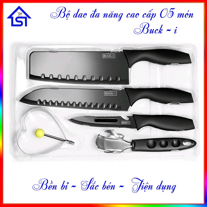 Bộ dao làm bếp nhật 5 món BUCK - i bằng thép hợp kim không gỉ cao cấp –Màu đen sang trọng