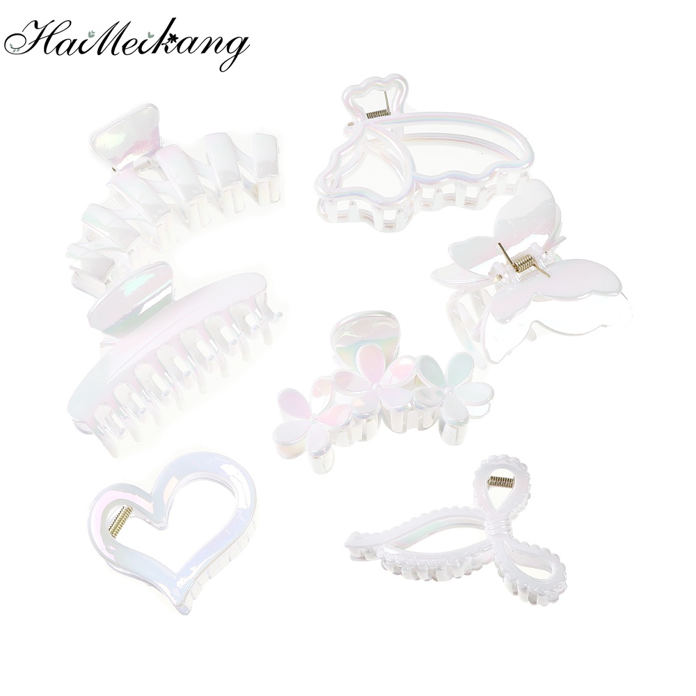 Kẹp tóc Haimeikang kiểu càng cua hình nơ / hoa / bướm màu trắng đơn giản thịnh hành cho nữ