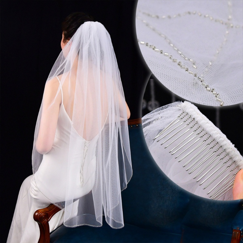 Mạng Che Mặt YOUYO 1 Tầng Với Răng Kim Loại Cắt Và Hạt Cườm Cho Cô Dâu Trong Ngày Cưới