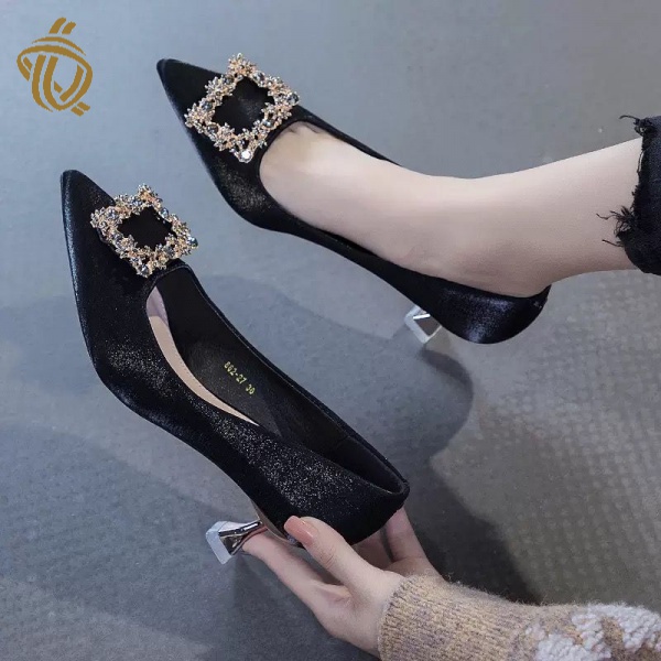 Giày Cao Gót 5cm Mũi Nhọn Bằng Satin Phong Cách Mùa Thu Mới 2021