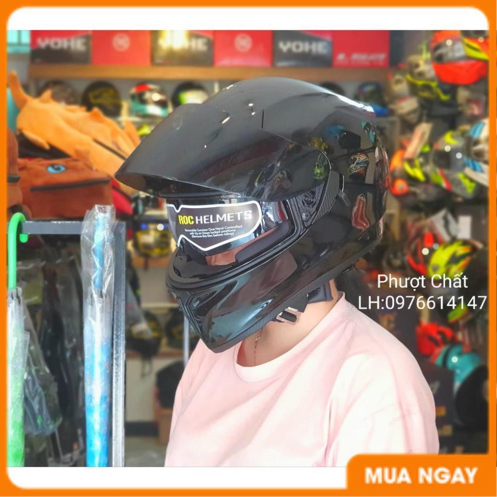 Giá Tận Kho - Nón bảo hiểm Fullface ROC R05 2 kính đen bóng lên kính