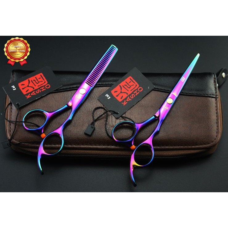 Bộ kéo cắt tóc kasho ha 05 tím (mua cặp tặng bao da, chỉnh kéo, lược toni guy)