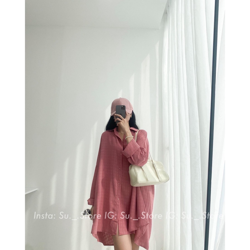 Váy sơ mi dáng rộng kẻ ô chìm V674 SUSTORE