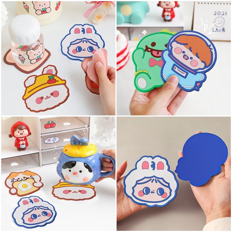 Miếng Lót Ly Chống Trượt Chống Bỏng Hình Thú Hoạt Hình Dễ Thương