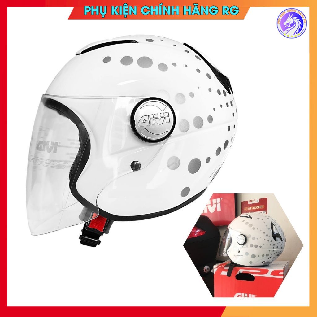 Nón bảo hiểm Givi 3 phần 4 kèm kính chắn gió hàng chính hãng chắc bên bảo hành 2 năm
