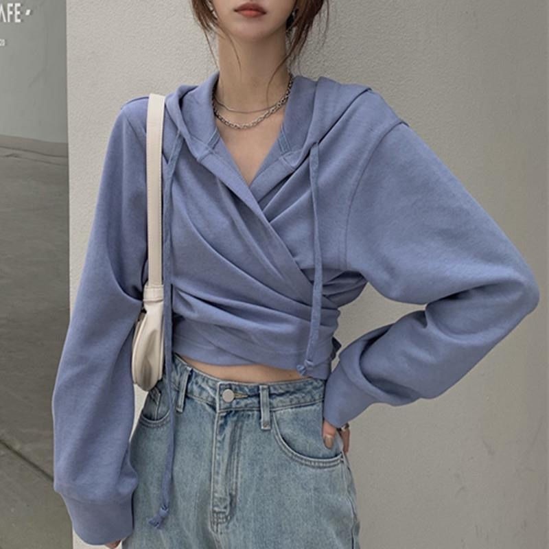 Áo hoodie lửng dài tay thiết kế mới cho nữ