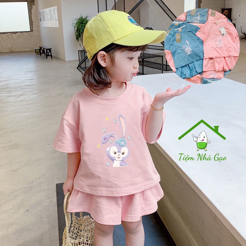 Quần áo trẻ em, bộ cộc tay quần xòe dáng váy hình thỏ đáng yêu chất cotton 4 chiều Tiệm Nhà Gạo size từ 10 đến 29kg