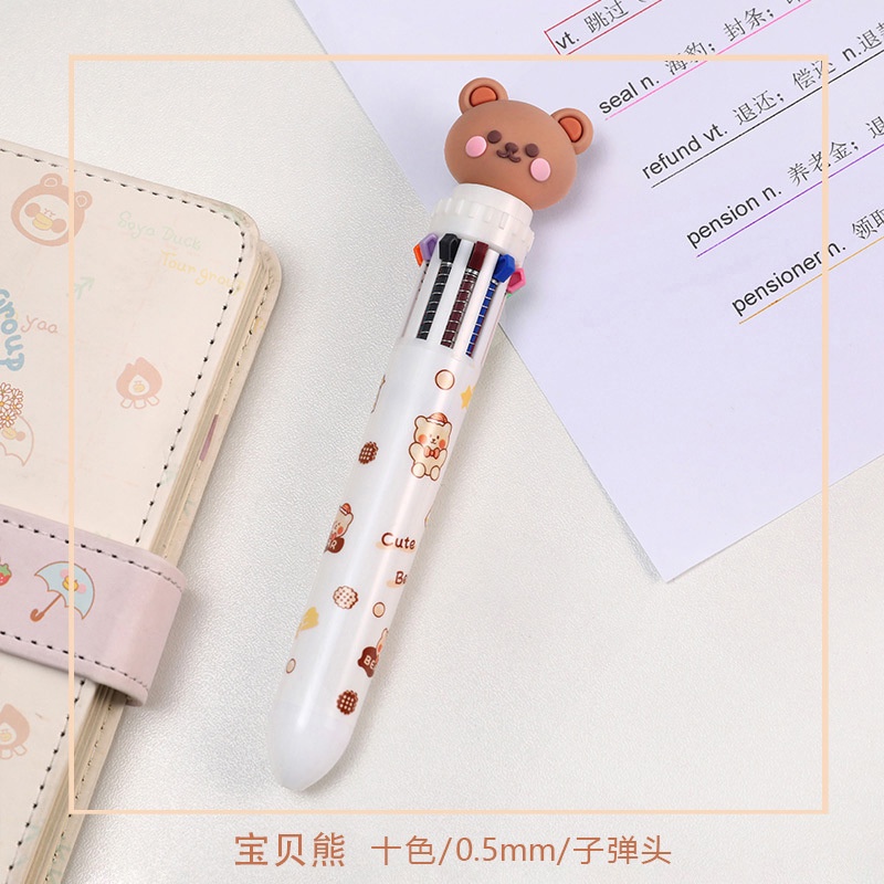 Bút Bi 10 Màu Hình Gấu Hoạt Hình Dễ Thương Cho Học Sinh