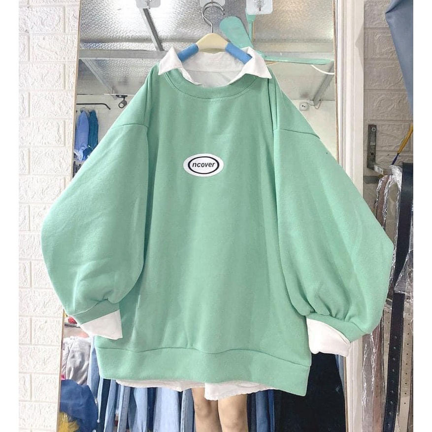 Áo Sweater In Chữ NCOVER Áo Sweater Tay Bồng Chất Nỉ Ngoại Dày Dặn Form Rộng Freesize Unisex Ảnh Thật