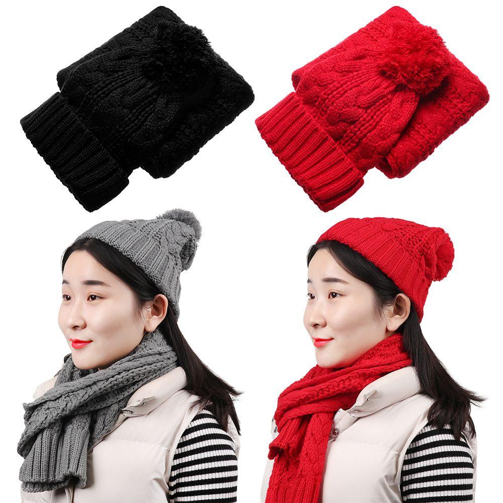 Set Mũ Len Kèm Khăn Choàng Cổ Giữ Ấm Mùa Đông Thời Trang Cho Nữ