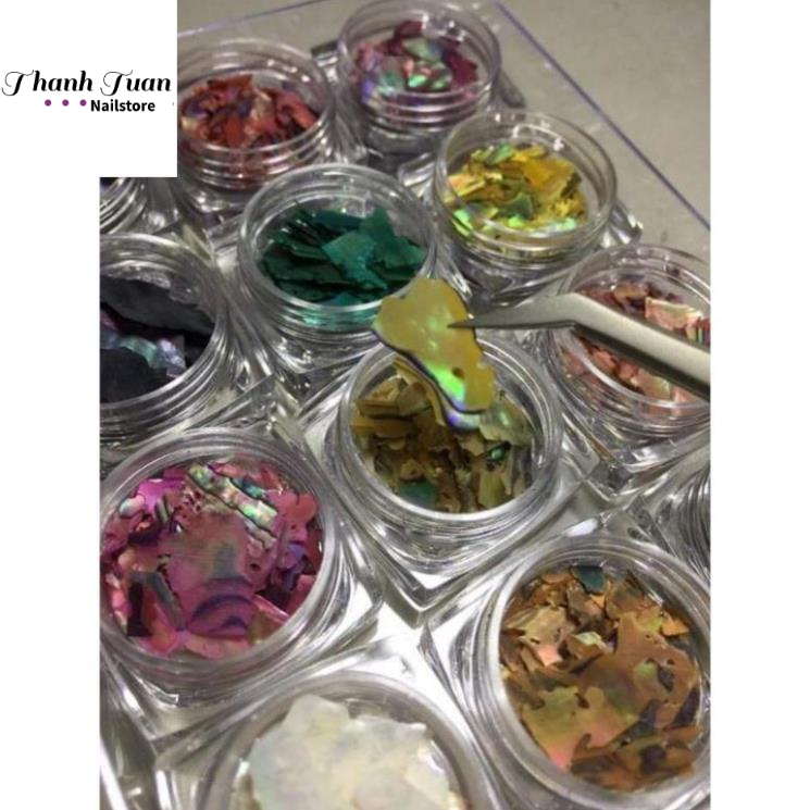 Set 12 hũ xà cừ Hàn Quốc trang trí móng nail  - Phụ kiện đồ nail