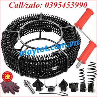 Dây thông cống lò xo phi 16 dùng tay quay (dài 21m, 6 đầu thông, 1 tay quay, 1 đầu kết nối máy khoan)