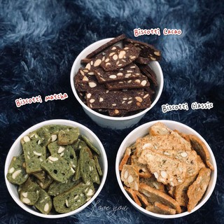 Bánh Biscotti nguyên cám 🍪 ăn kiêng🌰 mix 3 vị: matcha, cacao, vani 100g