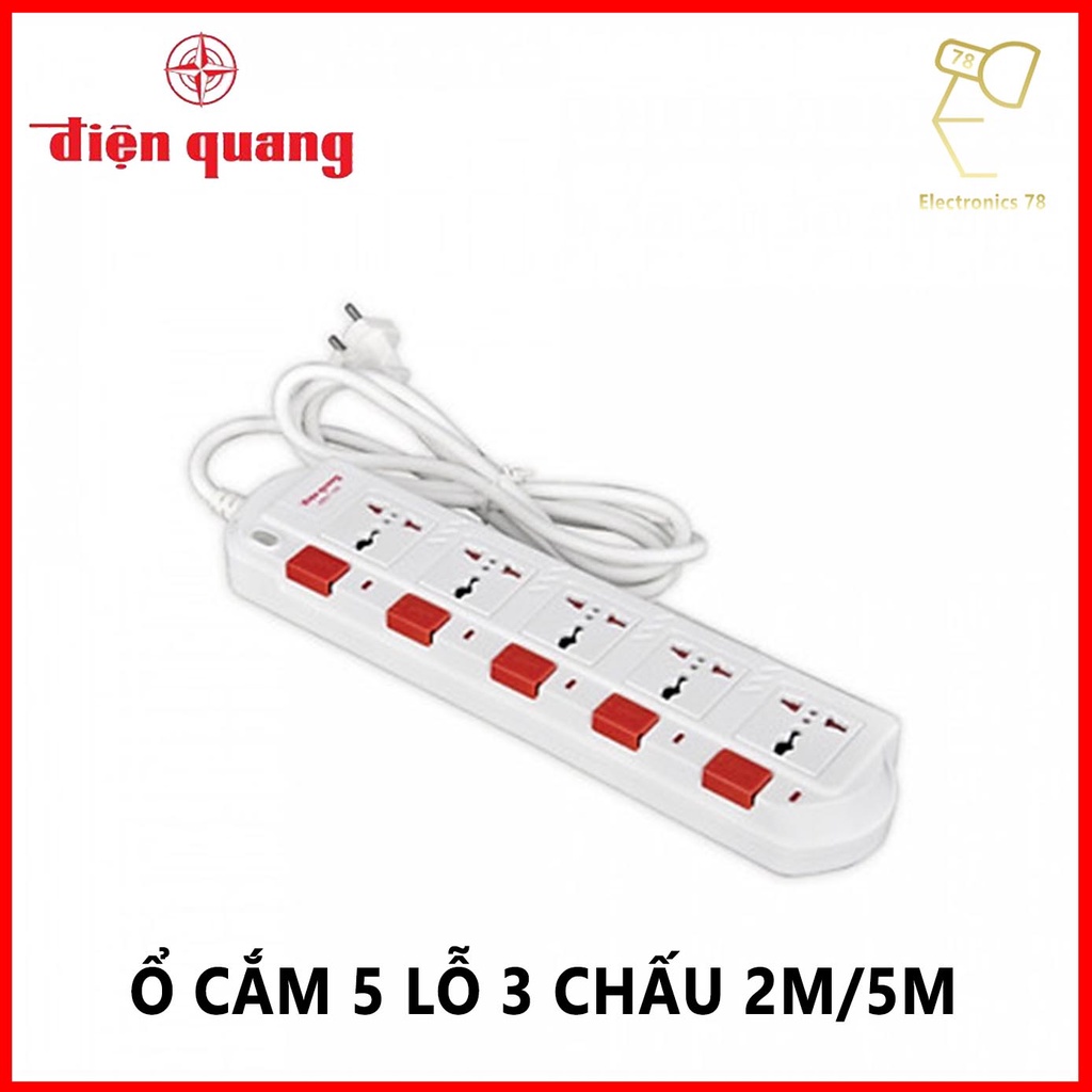Ổ cắm cao cấp 5 lỗ - 3 chấu có công tắc Điện Quang