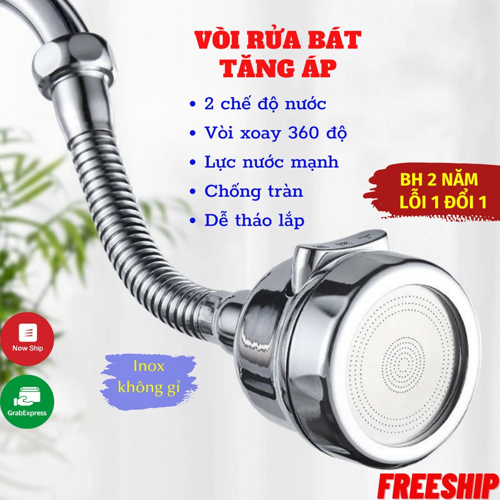 Vòi Rửa Bát Vòi Xịt Tăng Áp Bồn Rửa Bát Xoay 360 Độ 3 Chế Độ Nước tăng áp xịn