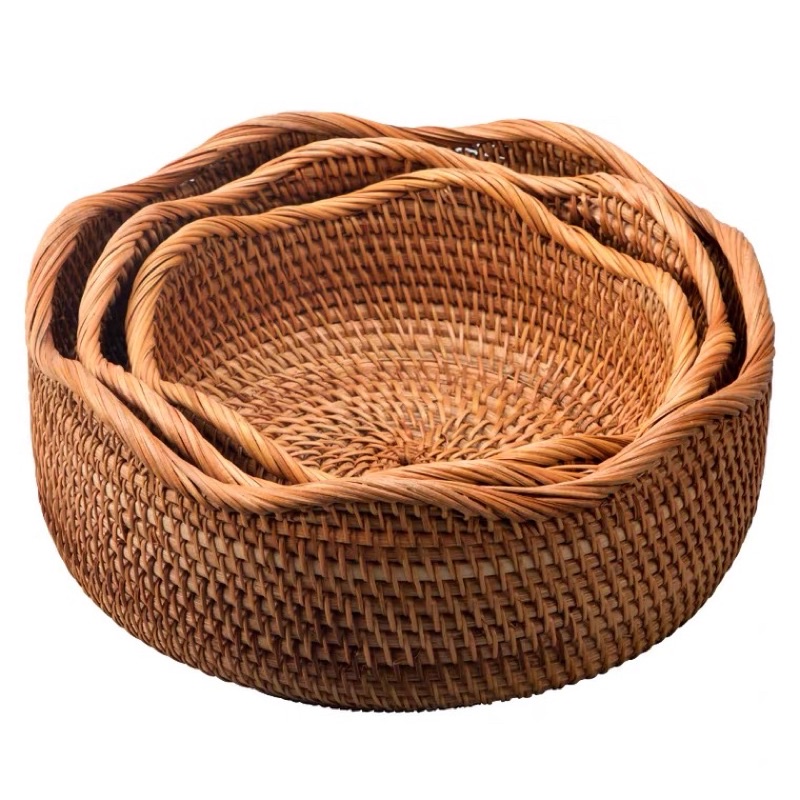 Bát mây tròn viền lượn sóng, rổ mây đựng hoa quả bánh kẹo, khay mây decor | BigBuy360 - bigbuy360.vn