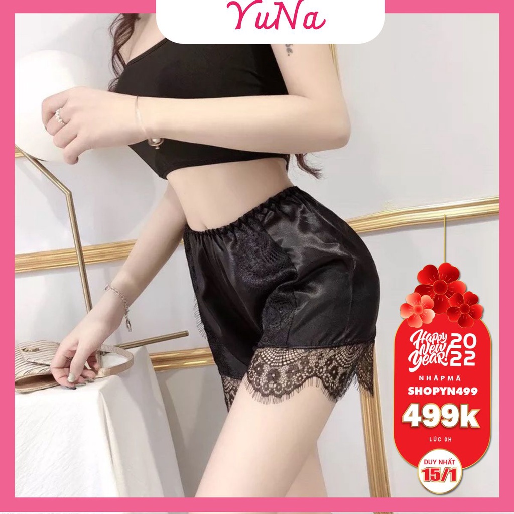 Quần đùi nữ chất liệu lụa satin mềm mại phối ren sexy quyến rũ gợi cảm mặc được nhiều kiểu, phụ kiện thời trang MAIKA
