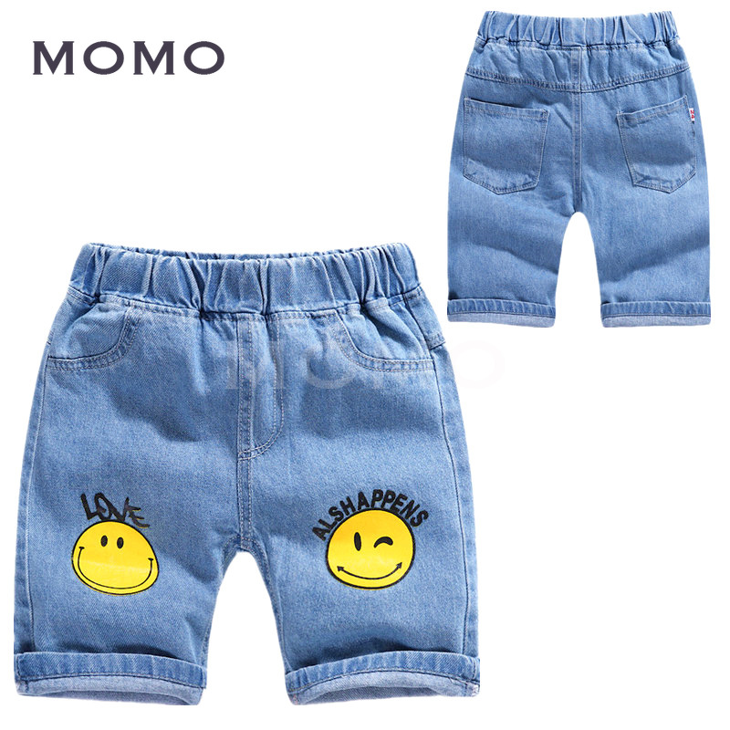 (2-8 Years Old) Children's Cartoon Printed Jeans Boys' Casual Mid-Length Pants Sports Style