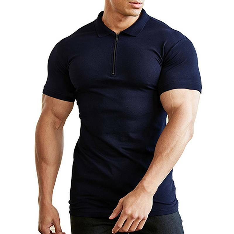Áo Thun Nam Ngắn Tay Màu Trơn Có Dây Kéo Size M-3Xl
