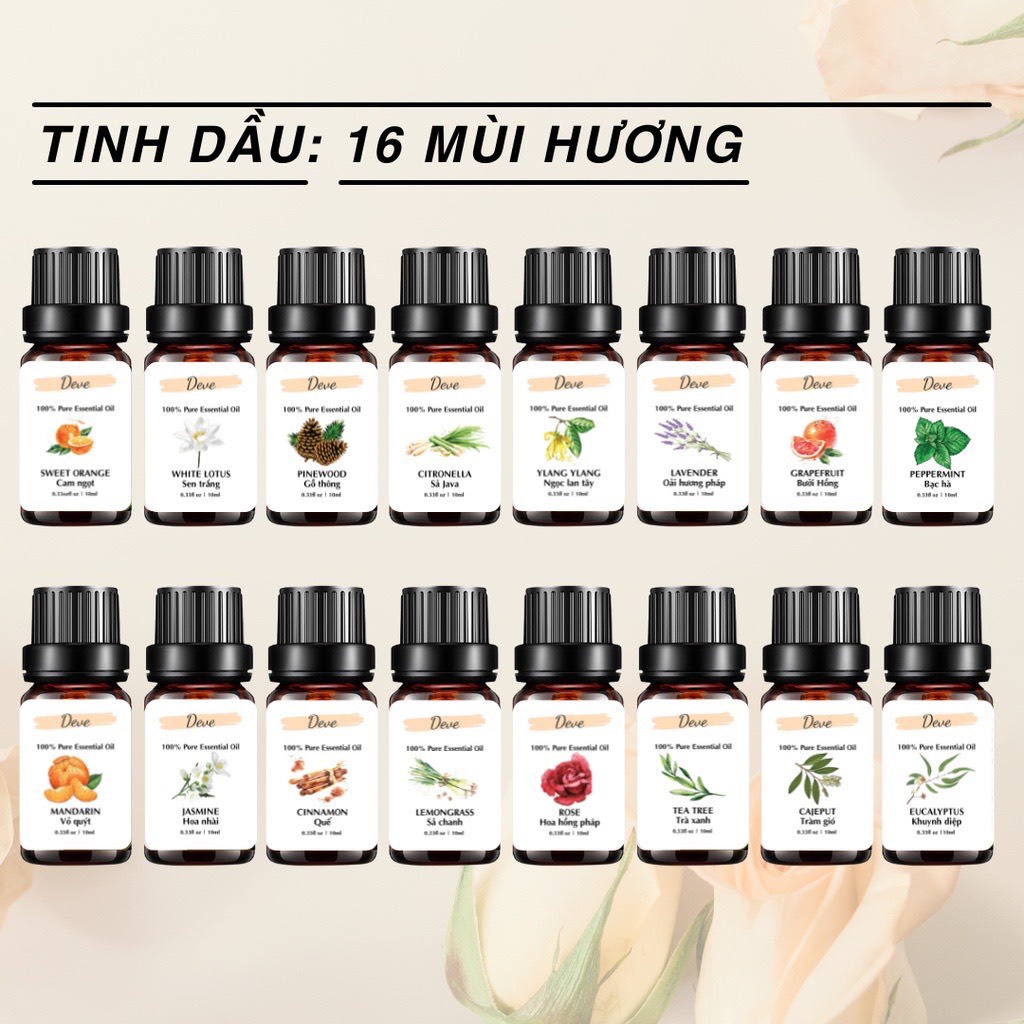 Tinh Dầu Thiên Nhiên DEVE (10ml) Thơm Phòng Giúp Thư Giãn, Đuổi Muỗi, Khử Mùi Organic Nguyên Chất - LAI'S STORE