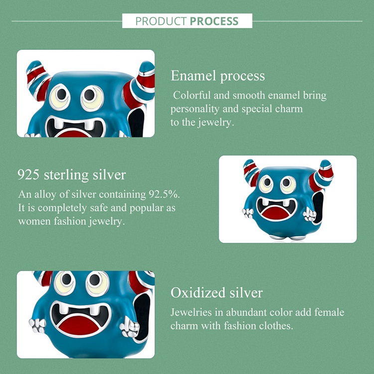 Phụ kiện hạt xỏ BAMOER SCC2055 bạc 925 hình quái vật vui vẻ thời trang dành cho làm vòng đeo tay DIY