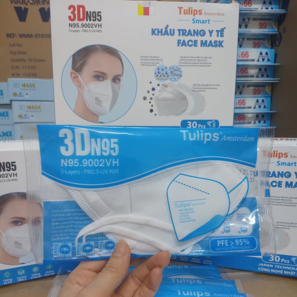 [Hộp 30 Cái] Khẩu Trang Không Van 3D N95 TuLip