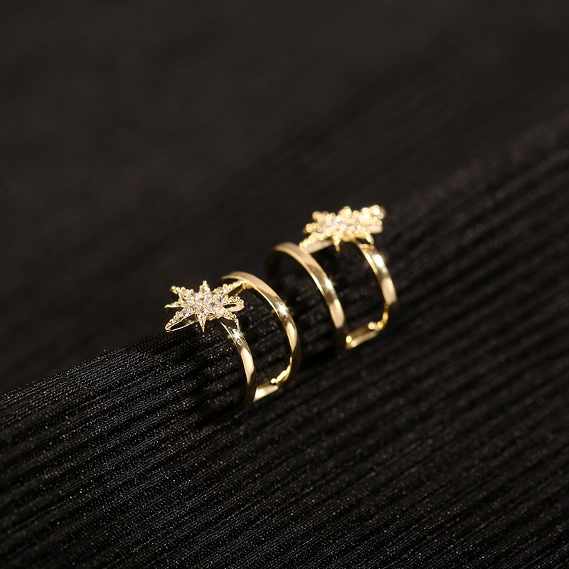 Bông Tai Ngôi Sao Đính Đá Hai Hàng Thời Trang Hàn Quốc