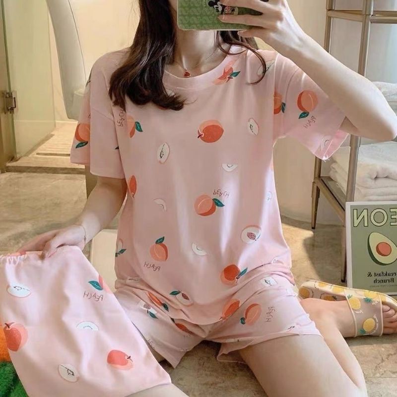 Đồ ngủ nữ cotton thun cộc tay pijama, Đồ bộ nữ cộc tay dễ thương mùa hè chất mát