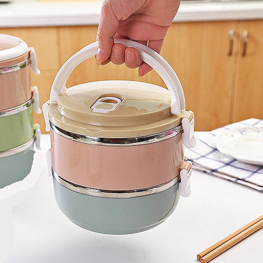 Cặp lồng 2 tầng ruột inox - Cặp lồng cơm lúa mạch ruột inox 2 tầng - Hộp cơm ăn trưa 2 tầng (Màu Ngẫu Nhiên)