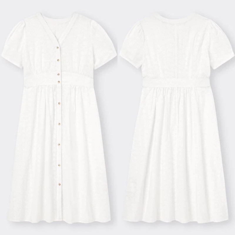 Đầm sơ mi thêu bởi cổ tim xinh xắn, dễ thương Vintage, mơ màng như nàng thơ của GU - Nhật