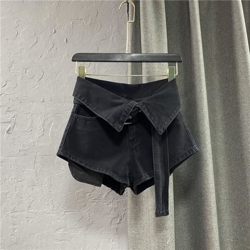 Quần Short Denim Đen Lưng Cao Dáng Chữ A Ống Rộng Thời Trang Xuân Hè Dành Cho Nữ 2022
