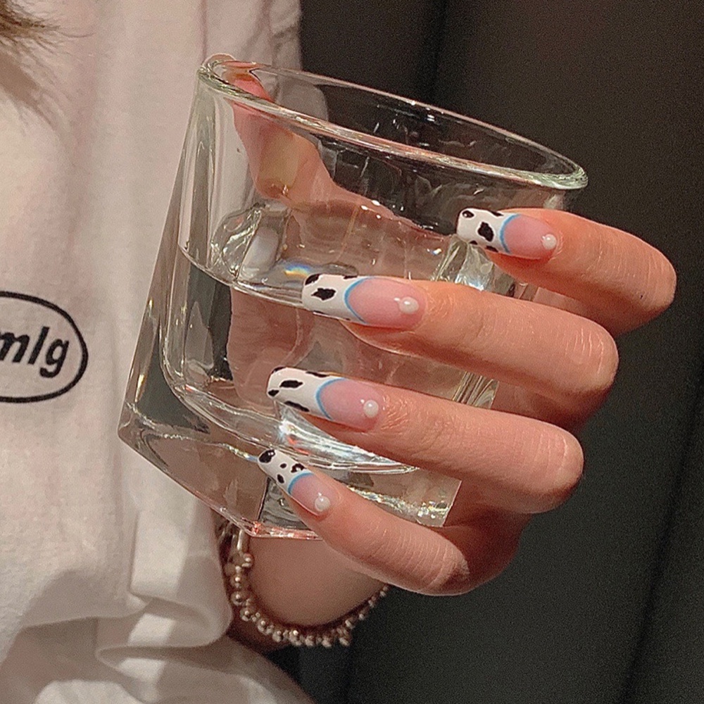 [Hàng mới về] Set 24 Móng Tay Giả Dài Họa Tiết Bò Sữa Có Thể Tháo Rời Thời Trang Cho Nữ