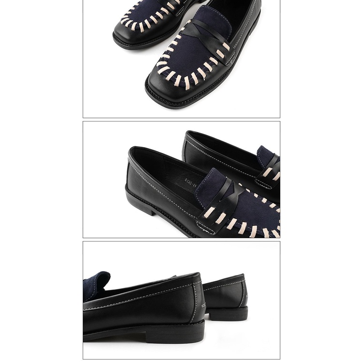 Chuyên gia Thời Trang được khuyến nghị cao!Giày Da Mũi Vuông Phối Màu Tương Phản Phong Cách Anh Quốc