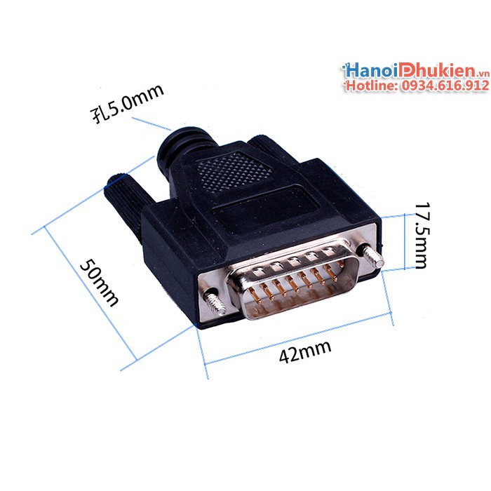Vỏ ốp nhựa DB15 cho đầu hàn COM DB15  nối, tạo cáp DB15 chân cho công nghiệp máy CNC, máy Y tế