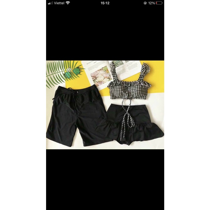 Quần bơi nam màu đen có thể phối cặp với nhiều mẫu bikini nữ EVA SHOP QNLĐ