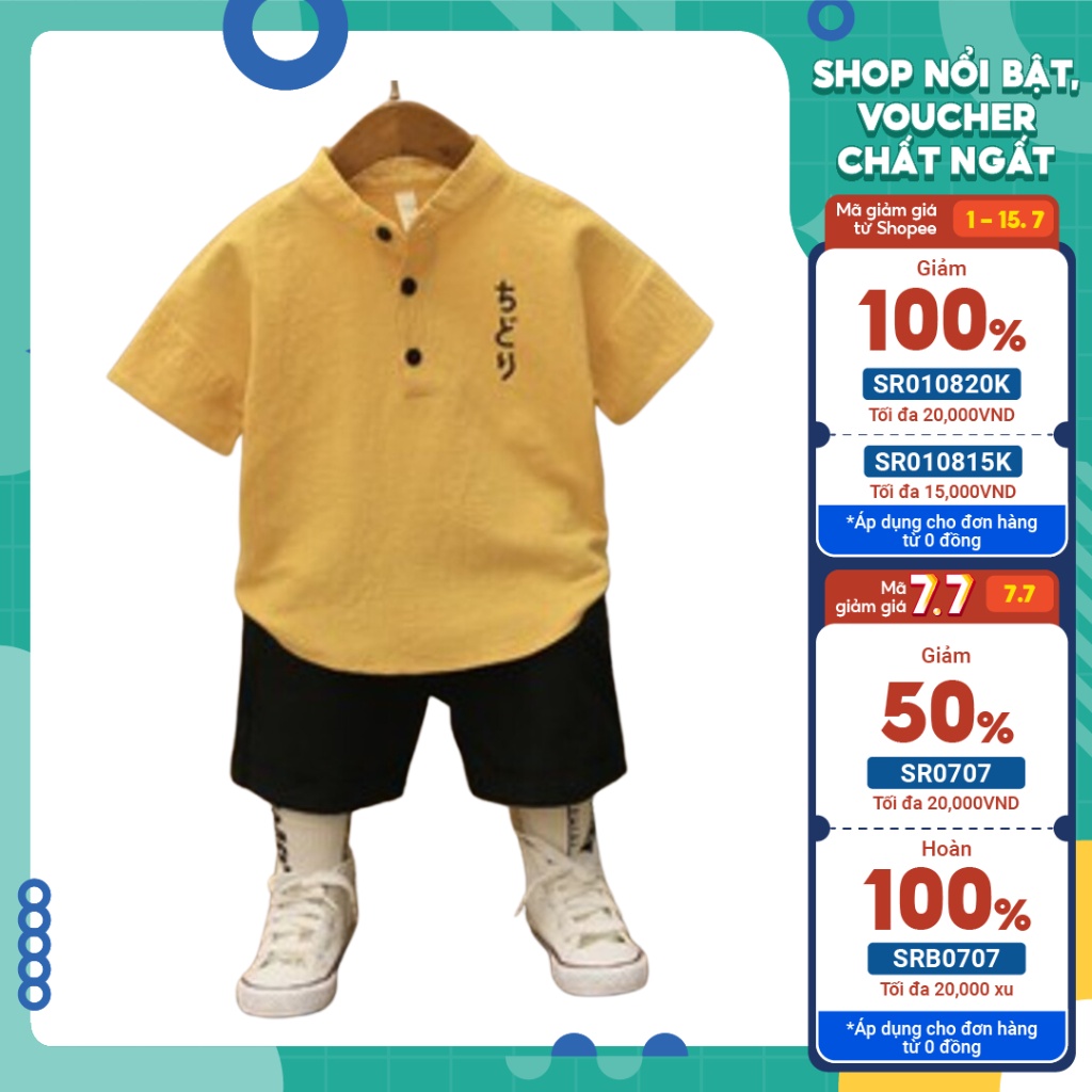 Bộ cộc tay bé trai chất đũi xước, Quần áo trẻ em xước phong các hàn quốc in hình suguku từ 6-28kg