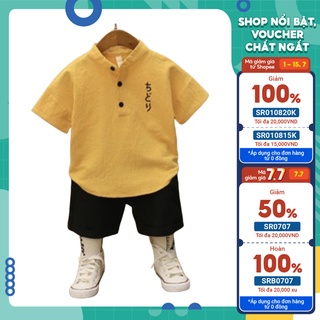 Bộ cộc tay bé trai chất đũi xước, Quần áo trẻ em xước phong các hàn quốc in hình suguku từ 6-28kg